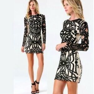 bebe Black and White Long Sleeve Dress